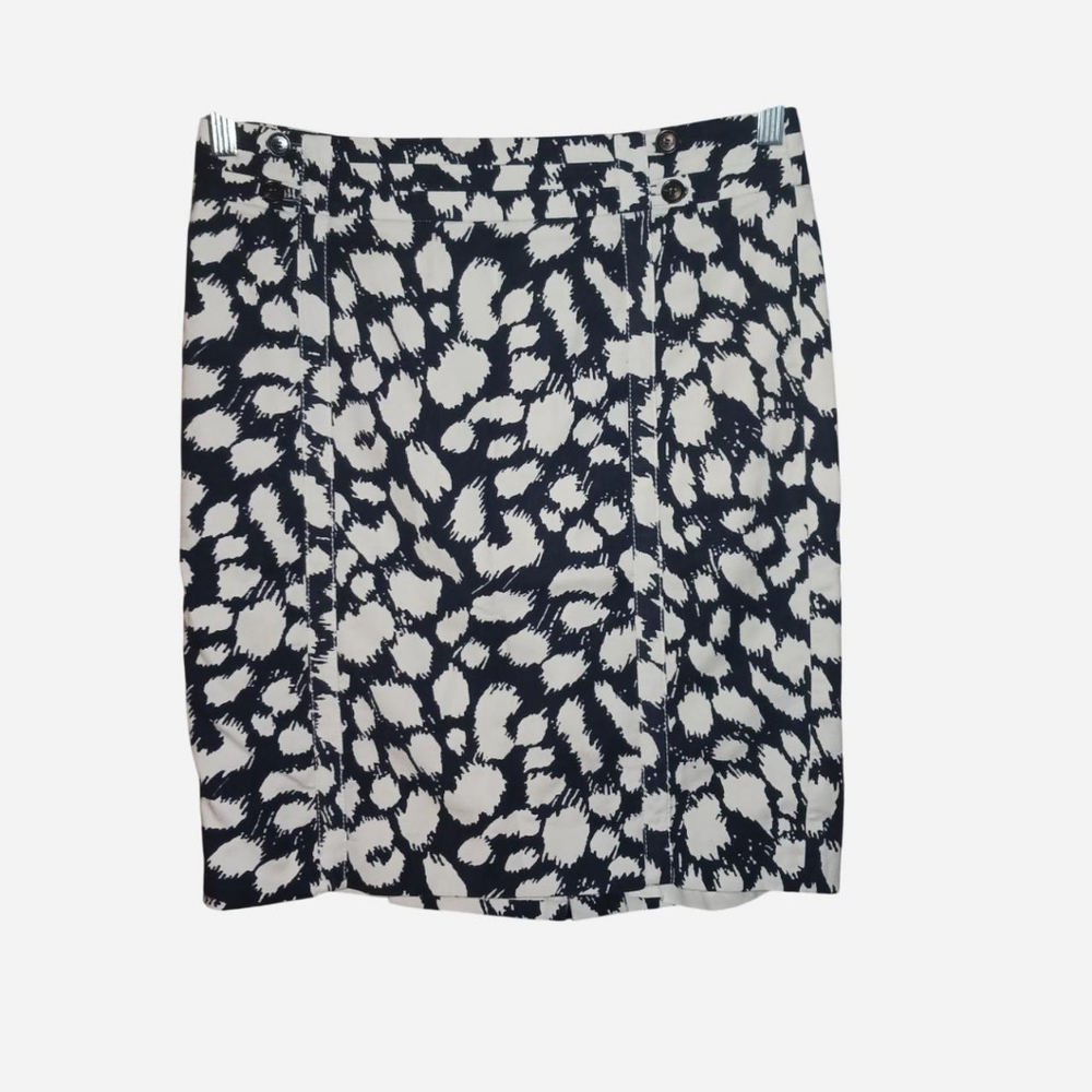 Navy Blue White Splotch Abstract Print Cotton Blend Mini Pencil Skirt Size 2 Art